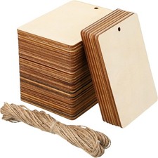 36 Pack Unfinished Wood Rectangles for Crafts 2.5 x 3.5 Wooden Cutouts with R...