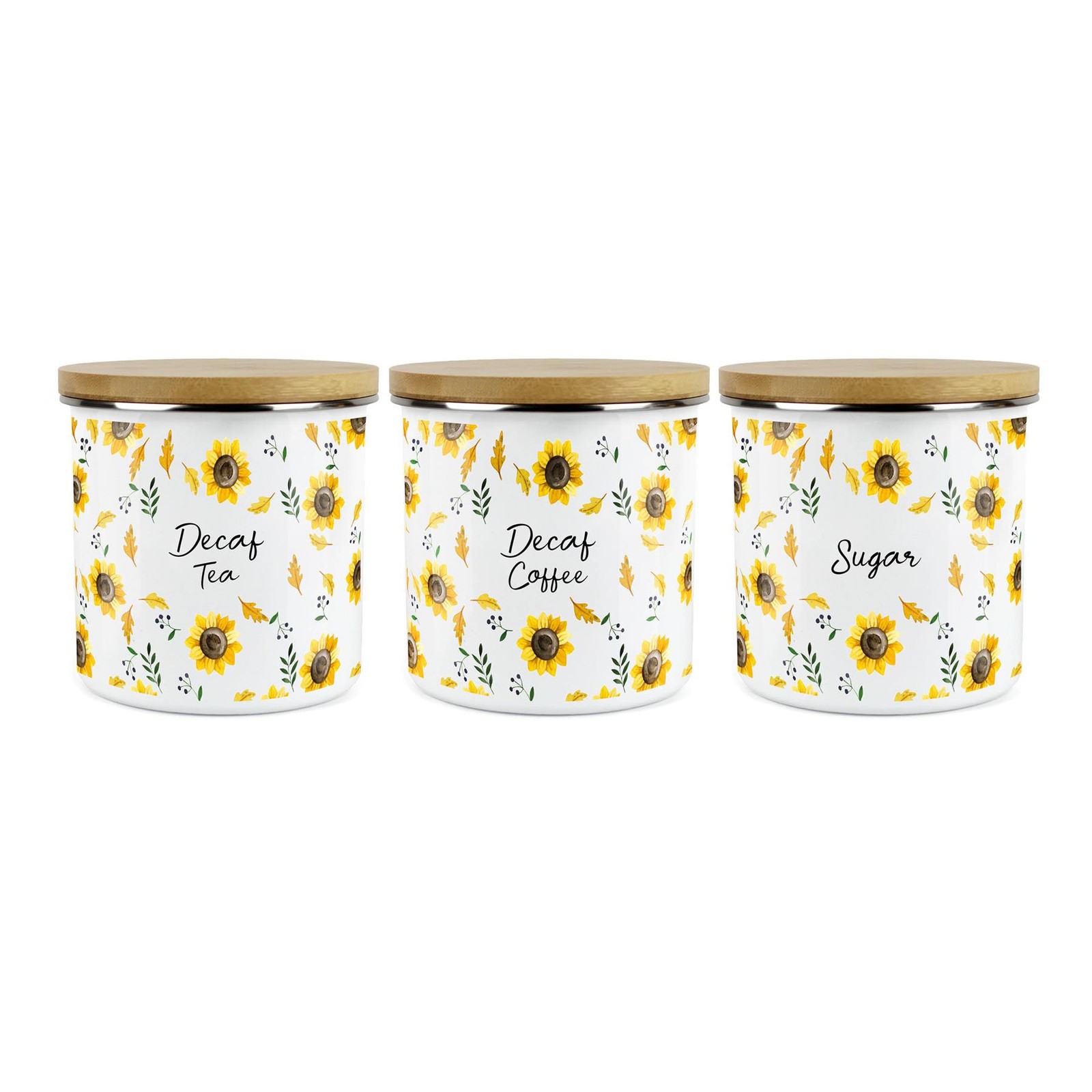 Sunflowers Decaf Tea, Decaf Coffee & Sugar Storage Canisters - Kitchen Gifts