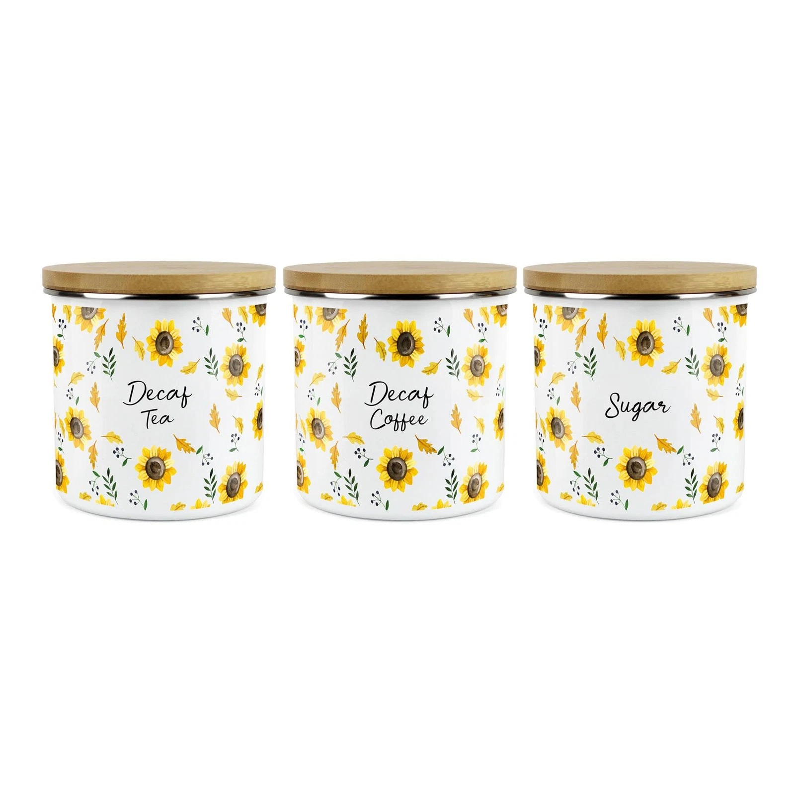 Sunflowers Decaf Tea, Decaf Coffee & Sugar Storage Canisters - Kitchen Gifts