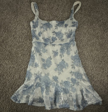Windsor White Blue Floral Sequin Short A-Line...