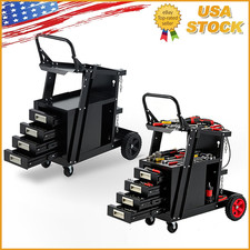 Heavy Duty Welding Cart with 4 Drawers, 360  Rolling Trolley for MIG/TIG/Plasma