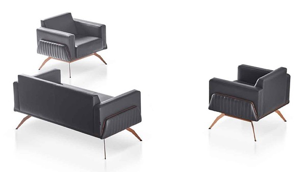 Sofa-Set 3Tlg 2-Sitzer Mit 2X Sessel Grau Einfarbig Arbeitszimmer Modern-image