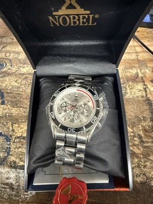 Nobel Mens Chronograph Watch EZ624GW Stainless Steel Multi Function 45mm Dial