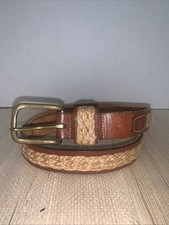 Light Brown Leather Belt Jute Braided Rope Accent Western Cowgirl Boho Sz 32
