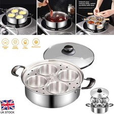 Egg Poacher Poached Egg Maker Pot Egg Poaching Pan 4 Bowls Stainless Steel UK