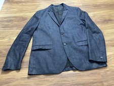 H&M Slim Fit Blazer 44R UK Cotton Indigo Blue Denim Smart Tailored Jacket Casual
