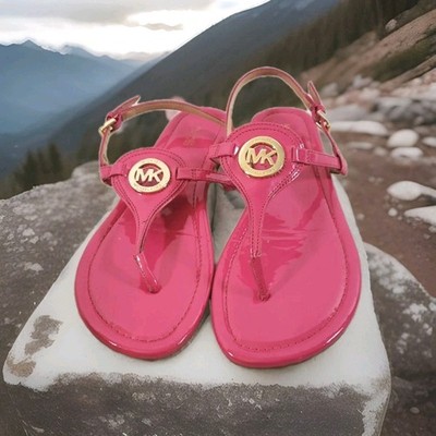 Michael Kors Capri Thonge Sandals US Size Hot Pink Rubber Soles Gold  Logo