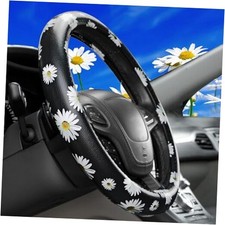 Leather Flowers Car Steering Wheel Cover, Fashion Floral Steering Black White