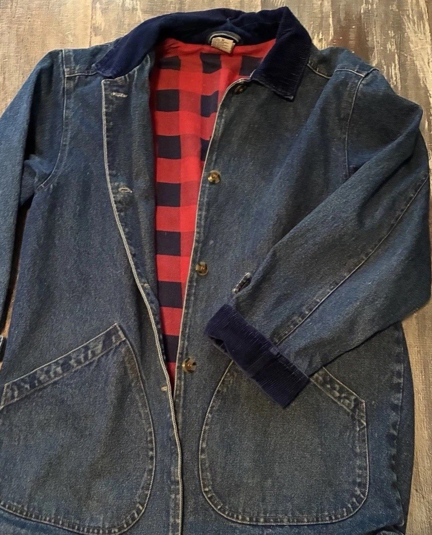 Women’s Vintage Denim Chore Jacket Medium Oversized Flannel Lined Corduroy