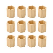 12 Pieces 4 Inch Wooden Pen Holder Hexagon shaped Unfinished Wood Pencil Hold...