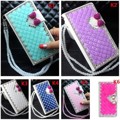 Custom-made Leather Flip Bling Diamond Wallet Case Girls' Phone Cover & Strap