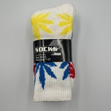 Men's Sports Leaf Weed Marijuana Crew Cotton Long Socks Size 10-13 3 Pair Pack 