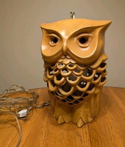Vintage Owl Hanging Light Lamp Lantern Mid-Century Modern Ceramic Mustard MCM