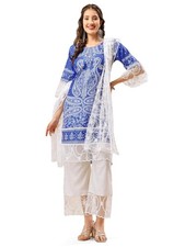 Women's Silk Blend Print and Sequence Kurta Palazzo and Dupatta Set