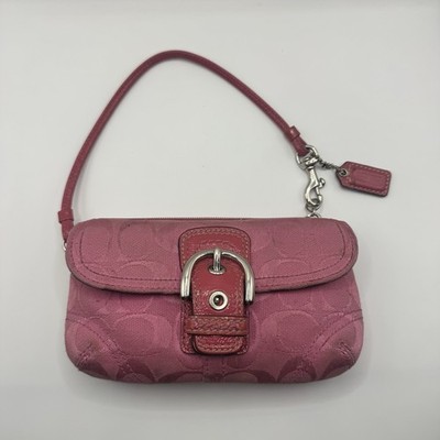 Vintage Coach SOHO Pink Wristlet Signature Jacquard Buckle Flap Front Pocket