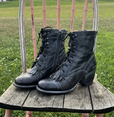 BED STU Judgement Lace Up Zip Leather Kiltie Boots Black Rustic Cap Toe Size 8.5 - Image 1 of 4