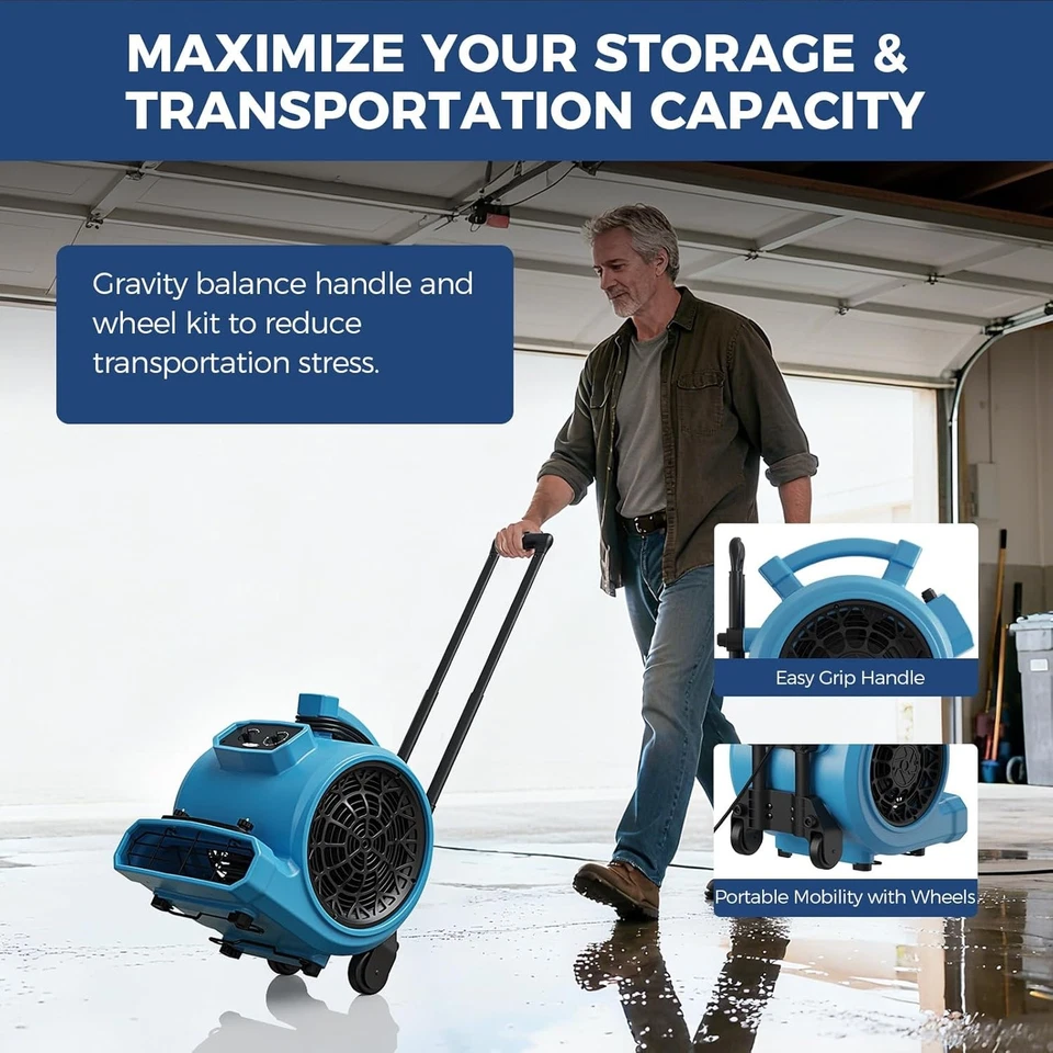 ALORAIR GE4000HTC 4000 CFM 1 HP Air Mover Carpet Dryer Blower Floor Fan - Blue - Image 2 of 4