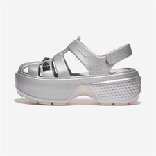 CROCS Stomp Stud Metallic Fisherman Sandal Silver Color US W8 M6 Size