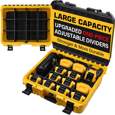 Case for Dewalt Battery   Waterproof Extra Large Hard Storage Box with 8 Adjusta