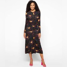 FARM RIO Rainbow Suns Ruched Midi Dress, Eco Viscose, Size Medium. NWT