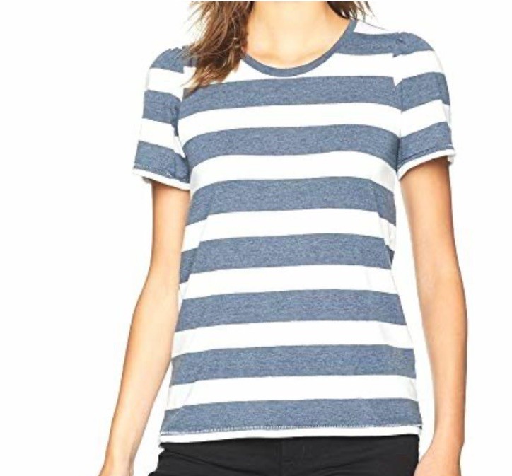 Lucky Brand Women's Striped Short Sleeve Tee Round Neck Blue/White Size L