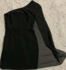 Lulus Black Sheath Dress One Shoulder Sheer Accent Long Sleeve Size XS