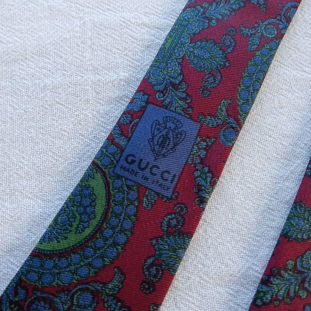 Gucci Necktie Tie 100% Silk Red Green All Paisley Pattern 3.5 inches From Japan thumbnail 14