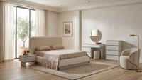 Bett Nachtkonsole Kommode Beige Modern Edel Schminktisch Set