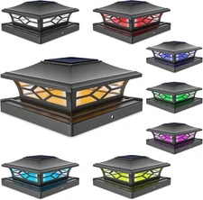 VOLISUN Solar Post Cap Light Outdoor Waterproof: RGB Color 8 Pack, Black 