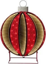 Holiday Living Giant Lighted Christmas Ornament, Red and Gold Glitter. 