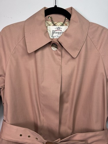 Vintage Pioggia Count Romi 70er Jahre italienischer rosa pfirsichfarbener Gürtel Trenchcoat Damen 10 - Bild 2 von 14