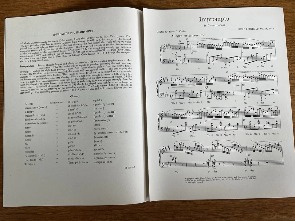 Impromptu in C-sharp minor~Reinhold~1930~700 Series~#755~Art Publication Society - Image 3 of 4