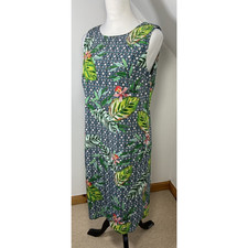 M&Co Shift Dress Tropical Leaf Pattern Sz 12 Green Diamanté Tunic Holiday Summer