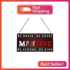 Little Man Cave, All-Star Sports Wood Sign Door Hanging Decor, Boys Decorations