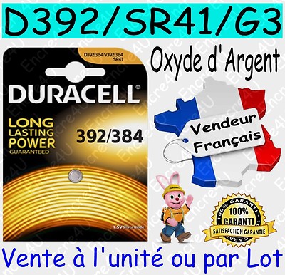 Piles boutons SR41W D392 G3 DURACELL Oxyde Argent Montre