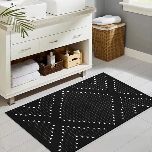 Black Boho Cotton Washable Moroccan Rug 2.3' x 3.6' for Entryway & Kitchen - Picture 8 of 9