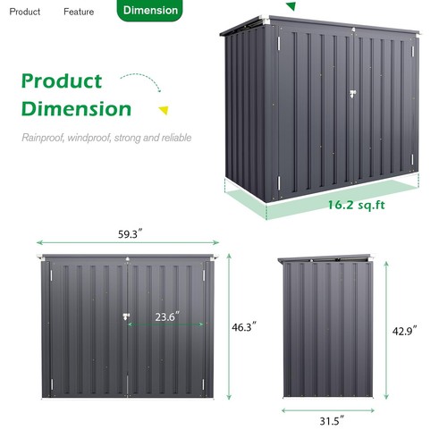 5x3ft Garden Storage Shed Bike Metal Pent Tool House Galvanized Steel Storage - Picture 16 of 33
