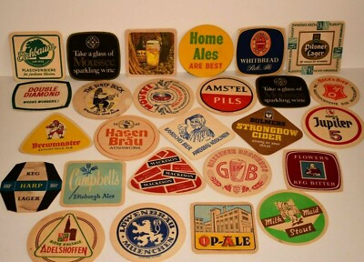Lot 26 Vintage European Beer Coasters  Becks Adelshoffen Jupiler Mousel Mackeson