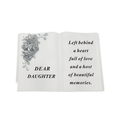 Graveside Plaque Memorial Book With Silver Roses Remembrance Ornament - Daughter