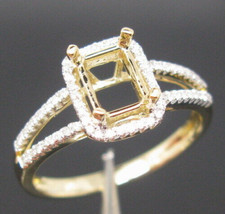 6x8mm Emerald Cut 14K Yellow Gold Natural Diamond Semi Mount Ring Prongs Setting