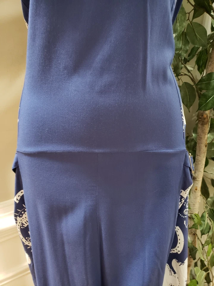 Macacão Aqua Feminino Azul Elástico Casual Cintura Amarrada Sem Mangas Gola Redonda Tamanho M - Imagem 4 de 4