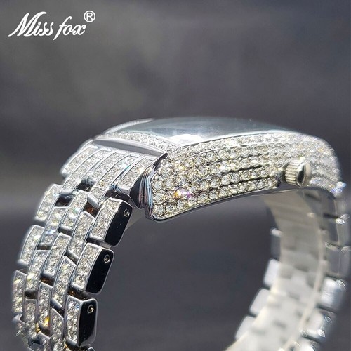 Luxus Hip Hop Custom Bling Ice Out Herrenuhr Iced Simulated Diamond Silber - Bild 7 von 9