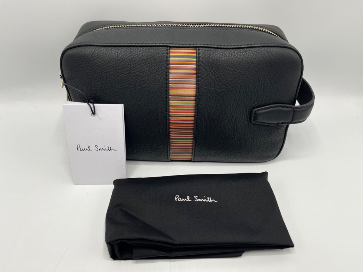 Paul Smith Signature Stripe in Black Leather Wash Bag Toiletry Bag