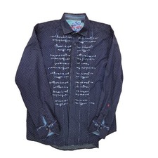 Robert Graham Polka Dot Floral Embroidered Long Sleeve Size XL Blue Mens Dress