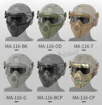WoSporT Tactical Airsoft Split Half Face Mask & Goggles Movie Props For Helmet