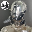 <!--F#f_0-->Restraint PU Leather Head Hood Harness Mask Open Mouth Penis Plug Slave Bondage<!--F/-->
