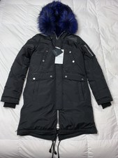 Authentic Nicole Benisti Women Brera Leather Trim Fur Coat Jacket Black Blue S*