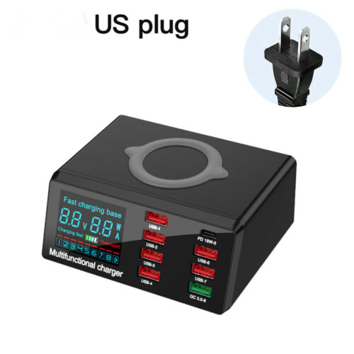 100W 8 Ports USB QC3.0 Fast Charger PD Quick Charge Wireless Charging Station US - Picture 1 of 11