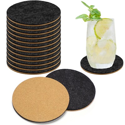 Domensi 12 Pcs Felt and Cork Coaster for Drink Absorbent 4 Inches Cork Coaste...