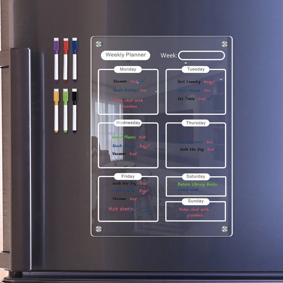 Magnetic Acrylic Calendar for Fridge Refrigerator Monthly Dry Erase Board w/ 8 M - Image 4 of 4
